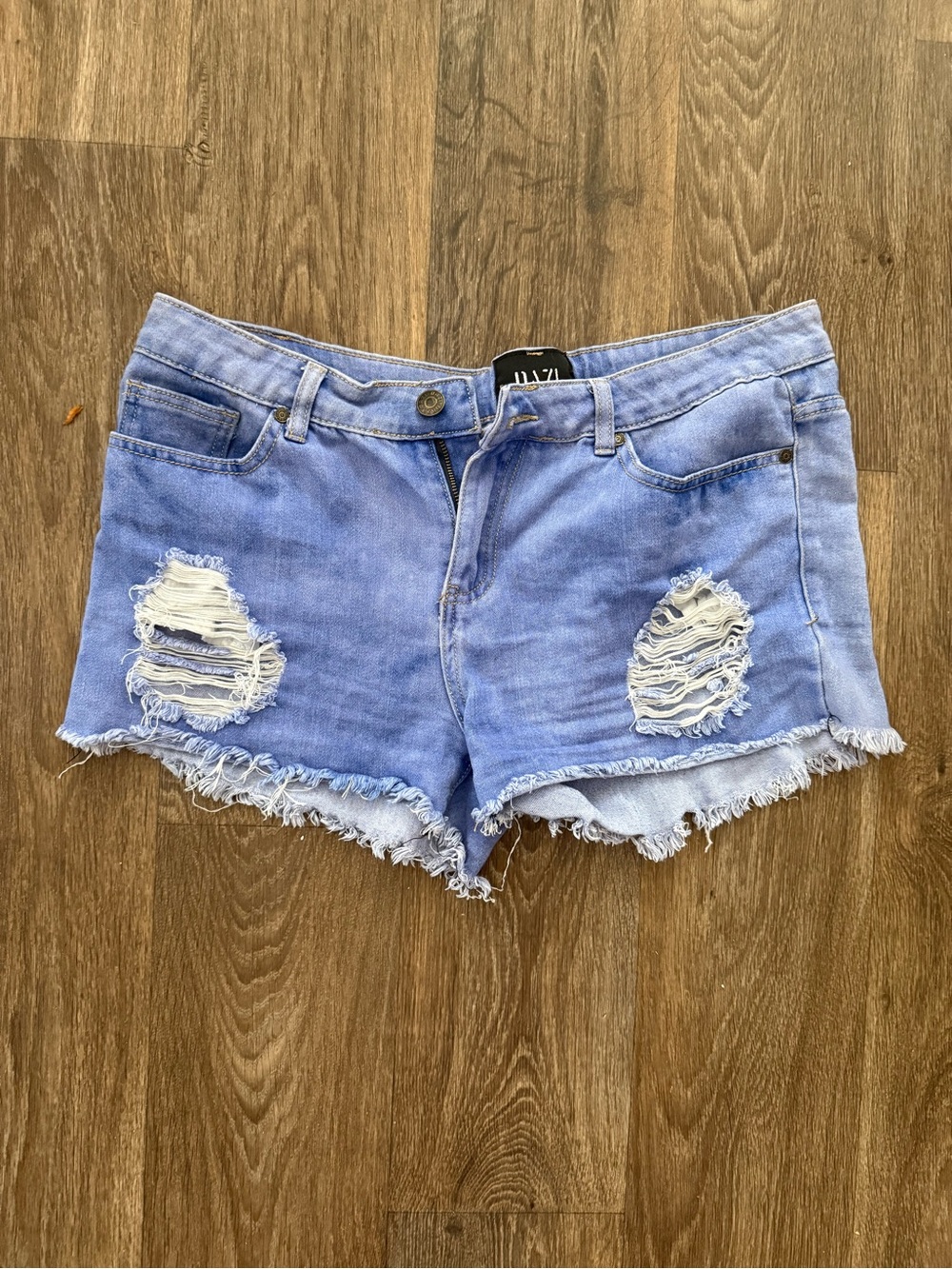 Distressed Light Blue Denim Cutoff Shorts - Women